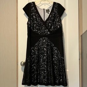 Adrianna Papell Black and blue Lace Midi Dress